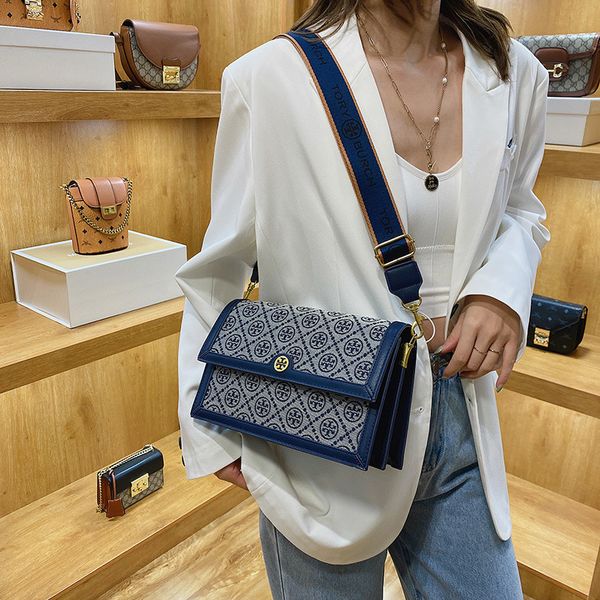 

tb canvas 2021 new embroidery messenger small square leisure wide belt single shoulder bag women's fashion
