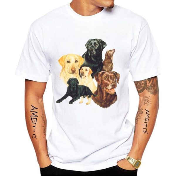 

men's t-shirts labrador retriever montage print t-shirt summer men short sleeve funny cute lab dog design casual hip hop boy white tee, White;black
