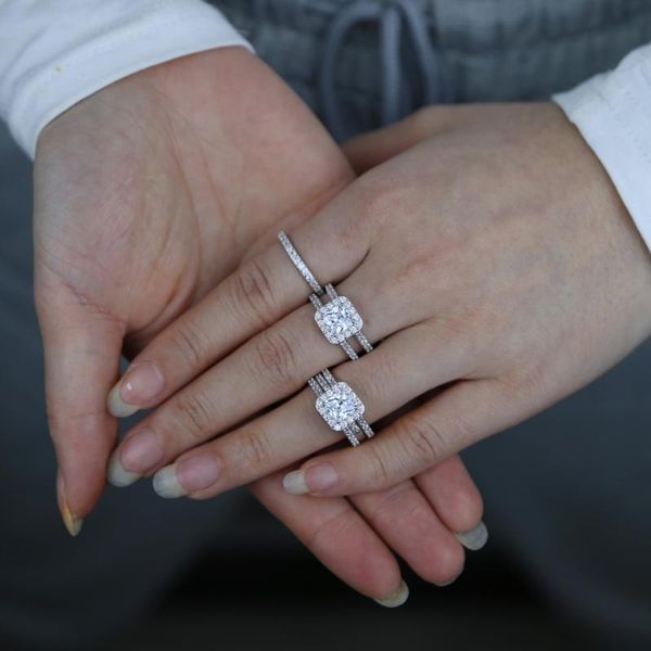 

cluster rings luxury wide band wedding with 5a sparking cz paved women lady 925 sterling silver fine for festival jewelry, Golden;silver