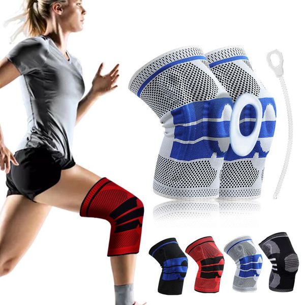 

elbow & knee pads 1pc silicone full brace strap patella medial support strong meniscus compression protection sport basketball, Black;gray