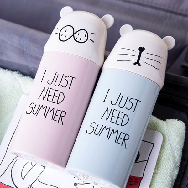 

1 pc potable plastic toothbrush holder cartoon travel necessary toothpaste storage cup bathroom accessories set water bottle