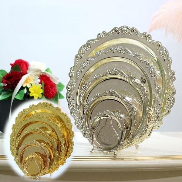 

kitchen storage & organization round metal silver/gold color serving dishes cake tray wedding party decorative cosmetics trays ft006b