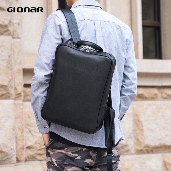 

backpack gionar men's soft leather light weight small computer lapbag travel back pack solid bookbag