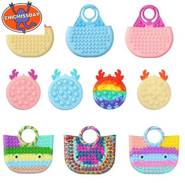 

newfidget toys large size handbag decompression finger silicone rainbow push bubble fashion handbags party simple dimple relief xx55