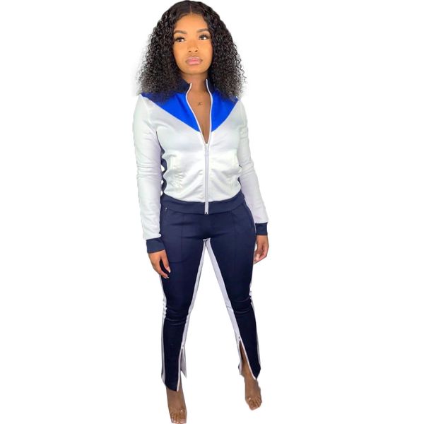 

colors spliced women tracksuits two pieces zipper long sleeves jacket and pants sports casual outfits with pockets spring autumn, Gray