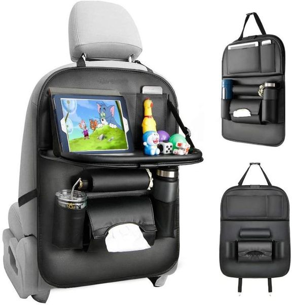 

car organizer seat organizer, back protector kick mats for kids pu leather storage with foldable