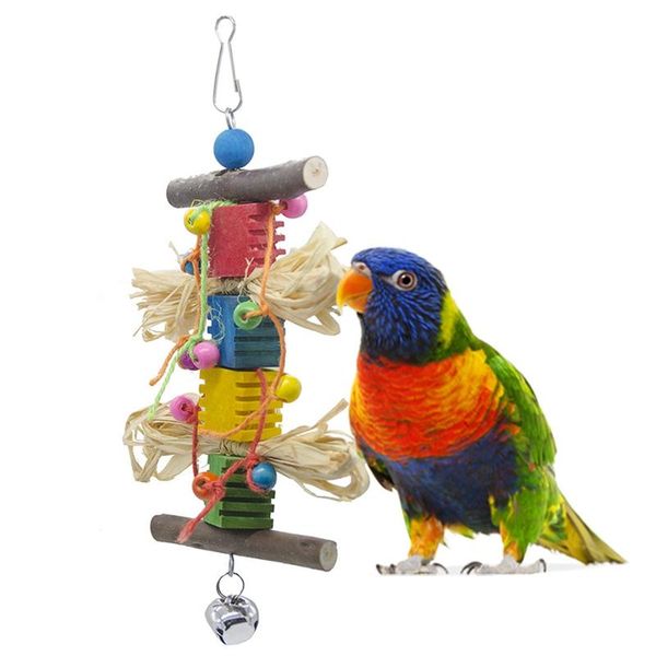 

other bird supplies natural wood chewing toys blocks parrot tearing protective cage bell toy for parakeets brid accessories