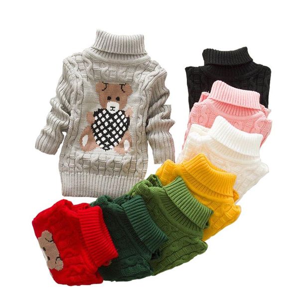 

cardigan 2021 winter infant toddler baby boys girl children kids knitted high collar pullovers turtleneck warm thick sweaters 2-8 year, Blue