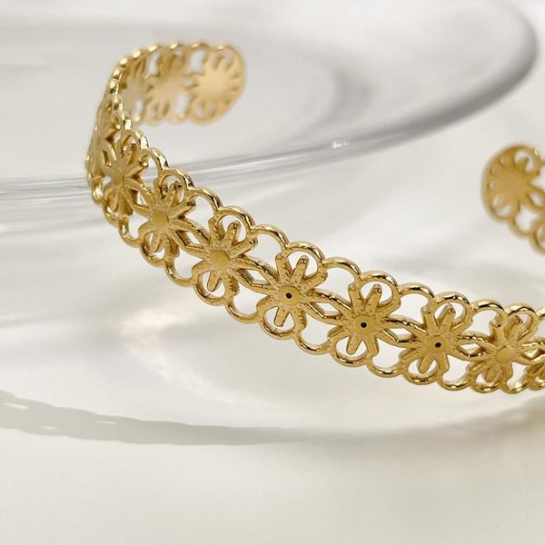 

bangle monlansher classy geometric hollow sun flower cuff gold color titanium steel open vintage fashion bangles jewelry, Black