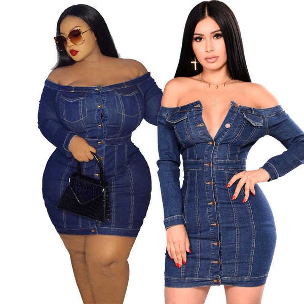 

new off shoulder tight bag hip wash denim dress, White