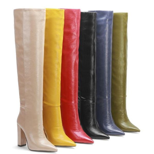 

boots fashion women knee high pointed toe autumn winter shoes female long square heel footwear, Black