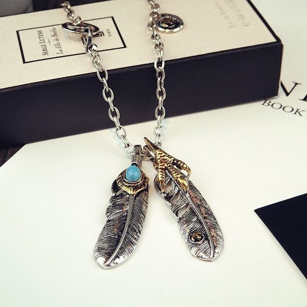 

party favor chrome/hearts necklace trendsetter tungsten steel crow heart feather street personality men's pendant titani