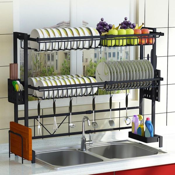

1/2tiers adjustable dishes rack sink drainer kitchen oragnizer dish shelf stainless steel drying storage & organization