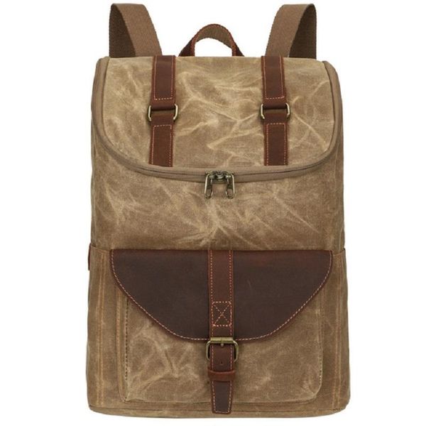 

fashion vintage leather military canvas men's backpacks school 15 inch lapbackpack women bagpack male rucksack