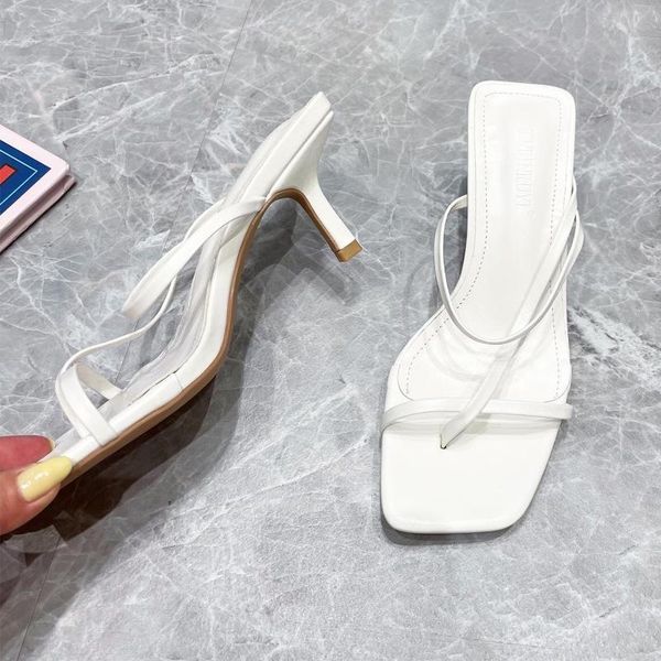 

slippers white flip flops women heel square toe summer comfort shoes slip on fashion slides 2021 brand style, Black