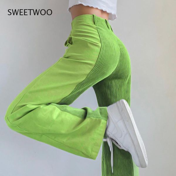 

women's pants & capris elastic high waist corduroy capri casual loose patchwork long trousers ladies autumn fashion vintage sweatpants, Black;white