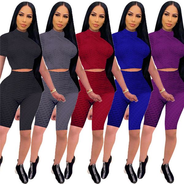 

women tracksuits short sleeve 2 piece sets t-shirts+shorts summer jogging suit solid color outfits stretchy sportswear running clothing 4818, Gray