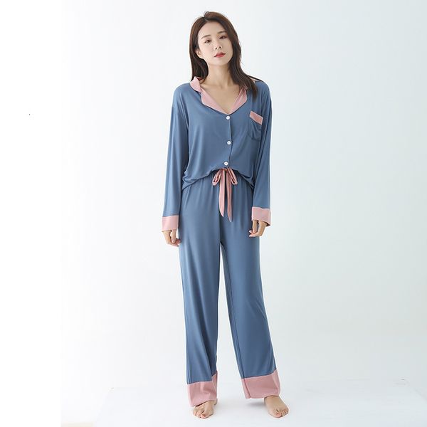

women's sleepwear sleeping suit women autumn pajamas turn-down collar modal nightwear loose homewear long sleeve casual epl4, Black;red