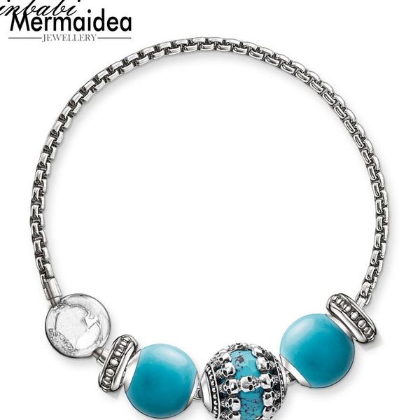 

charm bracelets link chain blue skulls silver plated jewelry for women men punk gift karma bead bracelet, Golden;silver
