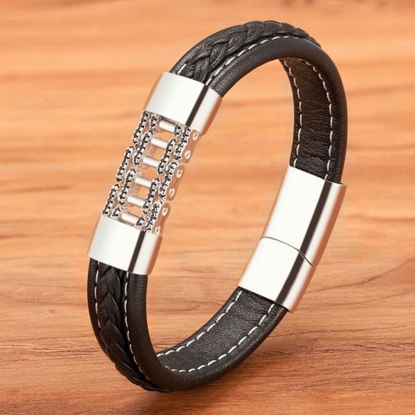 

rock punk men jewelry braided leather bracelet for stainless steel charm magnetic clasp fashion buckle bangles gifts bracelets, Golden;silver