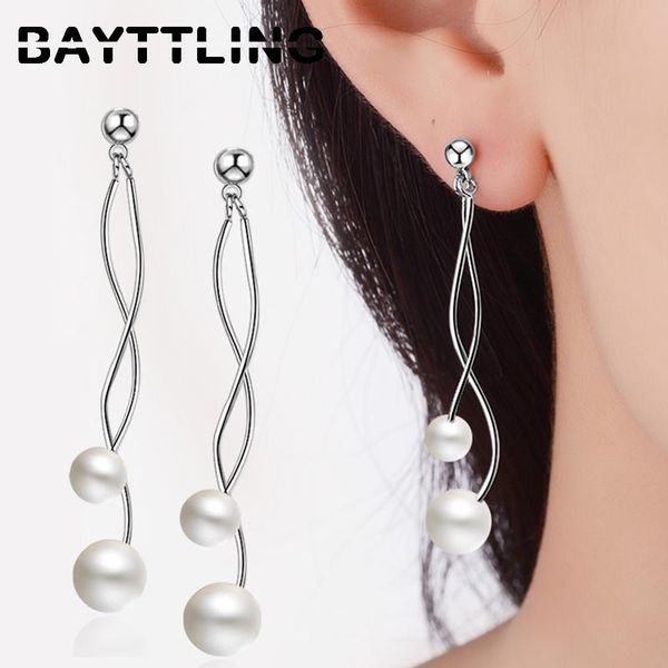 

dangle & chandelier bayttling 925 sterling silver 50mm wave round pearl drop earrings for women fashion glamour party gift wedding jewelry