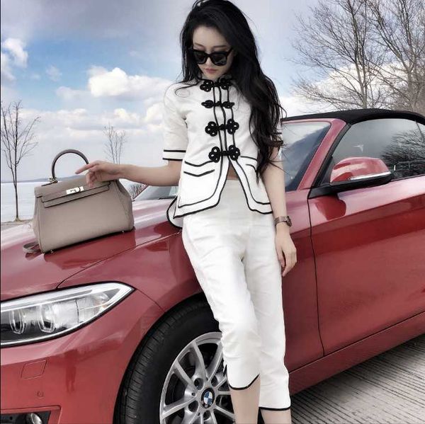 

women's tracksuits retro gentle style suit summer fashion two piece after 00, Gray