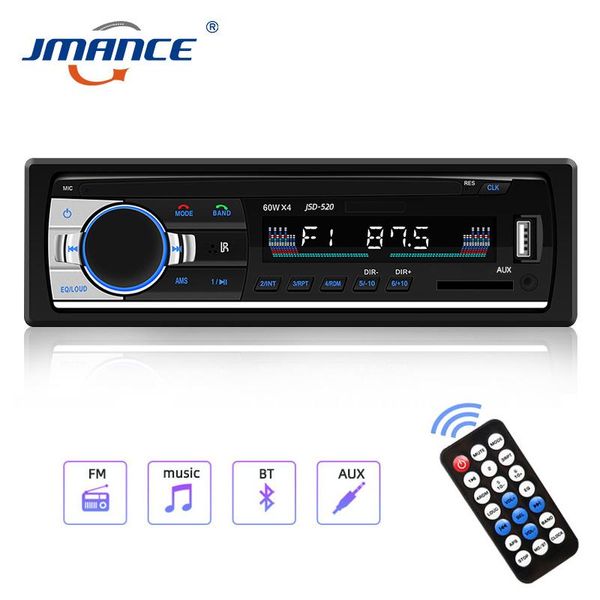 

car audio jmance bluetooth autoradio stereo radio fm aux input receiver sd usb jsd-520 12v in-dash 1 din mp3 multimedia player