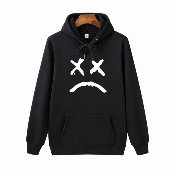 

men's hoodies & sweatshirts korean streetwear sweatshirt men women casual pullover hip hop long sleeve smile sad face line print sport, Black