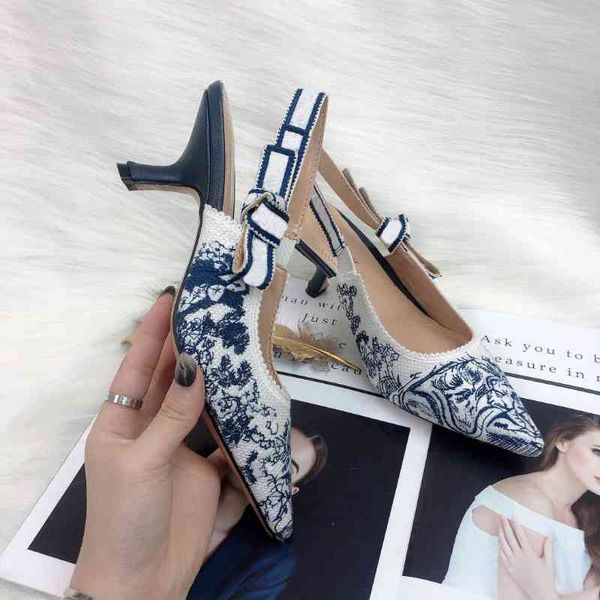 

sandals women's fashion block embroidered pumps designer ladies brand lambskin quilted lambs pointed at high heels qiei, Black