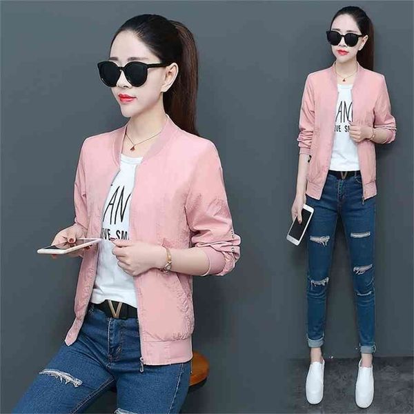 

women's baseball jackets autumn causal stand neck long sleeve windbreaker coats solid loose zippered short jacket plus size 210922, Black;brown