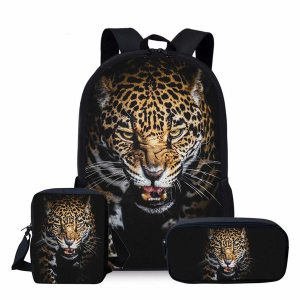 

cool 3d leopard print school bag sets for teenager boys black student kids schoolbags primary children bookbag bags