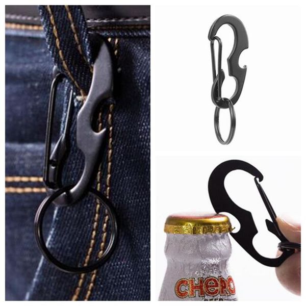 

2021 keychain outdoors portable carabiner type d buckle metal fast fastening keychain bottle opener spring hook multi function outdoor gadge, Silver