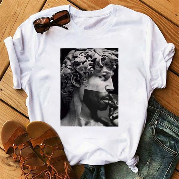 

michelangelo david tshirts harajuku women t shirts ulzzang print 90s vogue aesthetic female graphic tees femme, White
