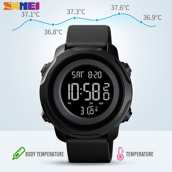 Skmei Corpo Ambiente Temperatura Mens Relógios Fitness 2 Tempo Digital Homens Relógios De Pulso Impermeável Rastreador Saudável Montre Homme 1682 Q0524