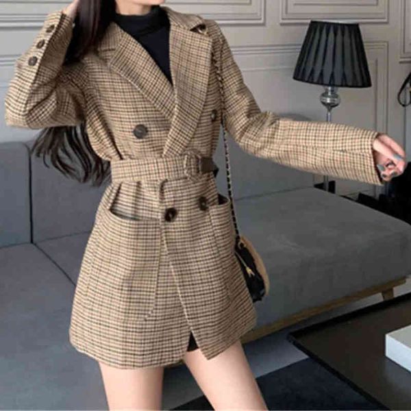 

women's suits & blazers blazer longo casual feminino irmÃ£ fara, jaqueta espessa quente de inverno xadrez com faixas para outono, White;black