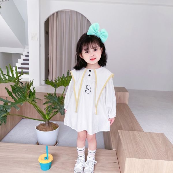 

fashiondresseslightlapelnavycollarbeachsummerdresses2021whitesundresswithrabbitpatterngirlsclothing2to8years, Red;yellow