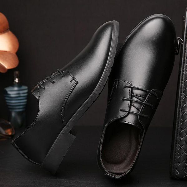 

dress shoes luxury leather men's business pointed toe lace up male flat england style spring and autumn mens formal, Black