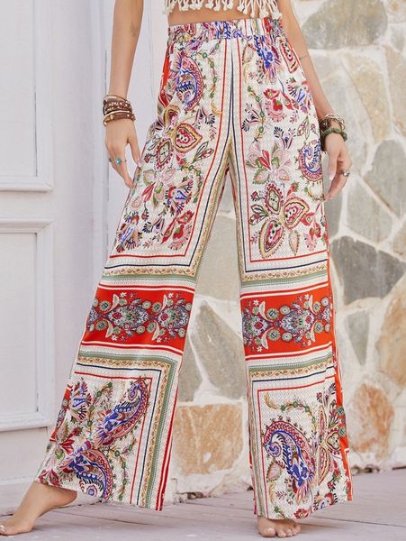 

rusttydustty paisley & scarf print wide leg pants q8yo#, Black;white