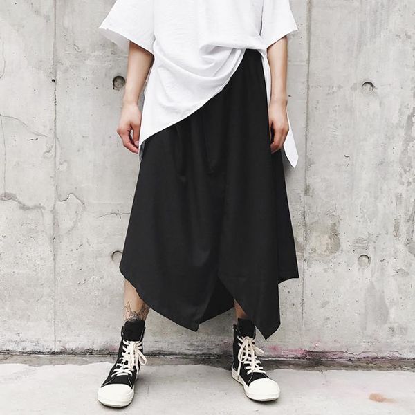 

men's pants 2021 autumn casual skirts loose wide leg hairstylist personality skirt costumes, Black