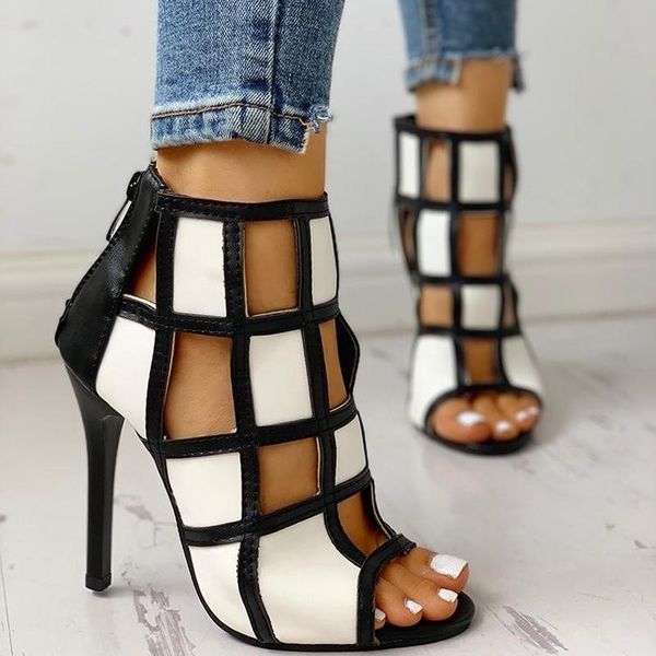 

summer women high heels gladiator sandals black white hollow open toe ladies shoes stiletto bridal wedding pumps big size