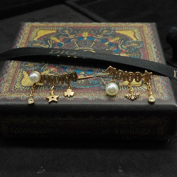 

/ di home letter ear clip earrings tassel pearl star love brass, Golden