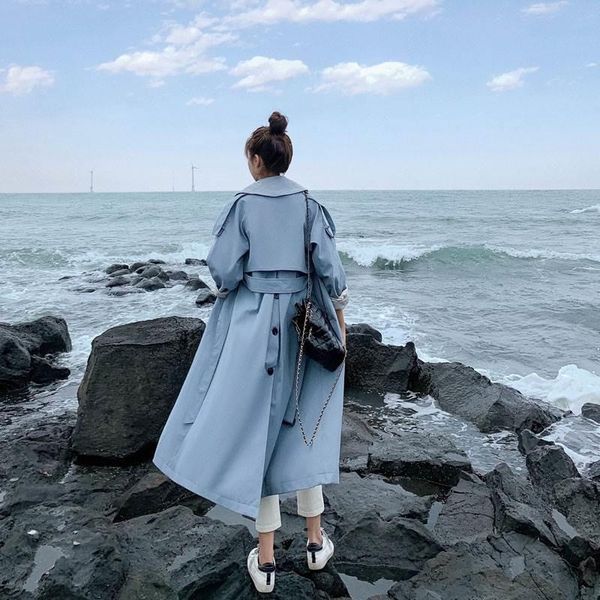 

women's trench coats 2021 spring autumn windbreaker korean loose casual women clothes tie ladies over the knee long coat for woman m481, Tan;black