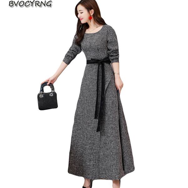 

casual dresses spring autumn dress for womens 2021 fashion and winter thicke belt slim female elegant long big swing a1071, Black;gray