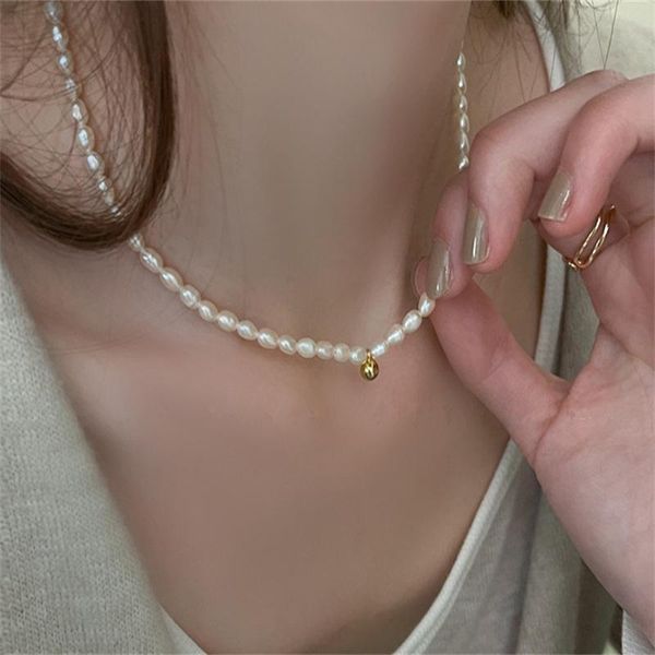 

pendant necklaces natural freshwater pearl necklace clavicle chain small simple millet neck retro accessories, Silver