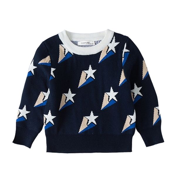 

spring autumn baby boys girls knitted sweaters star jacquard weave pattern kids clothing sweater 210521, Blue