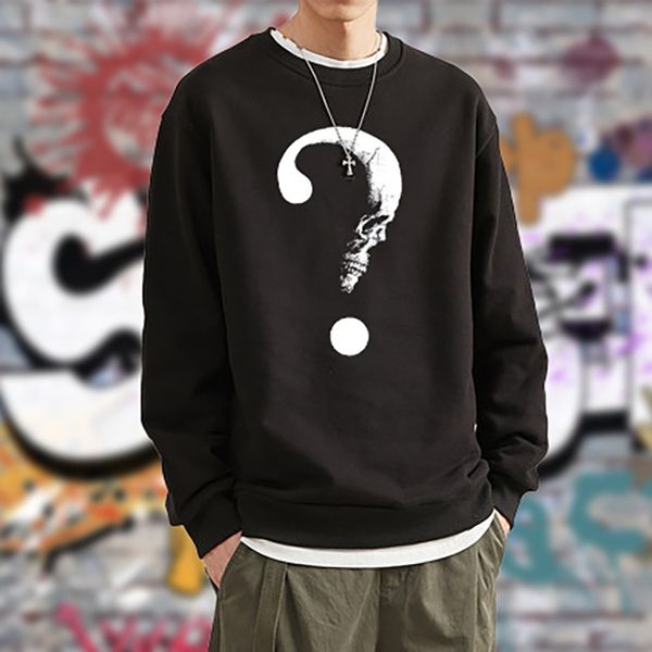 

spring and autumn qution mark pattern hoodls simple daily long sve sweater men's wear, Black