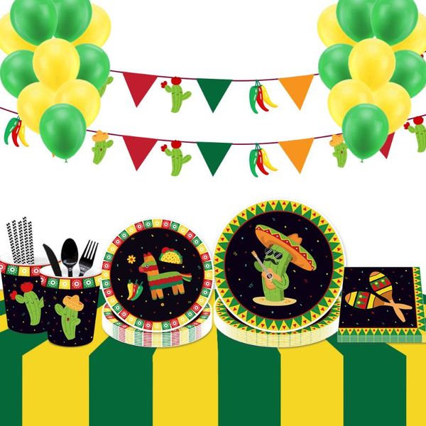 

disposable dinnerware 20pcs mexico cinco de mayo party decorations sets cartoon cactus napkins for mexican favors tableware supplies