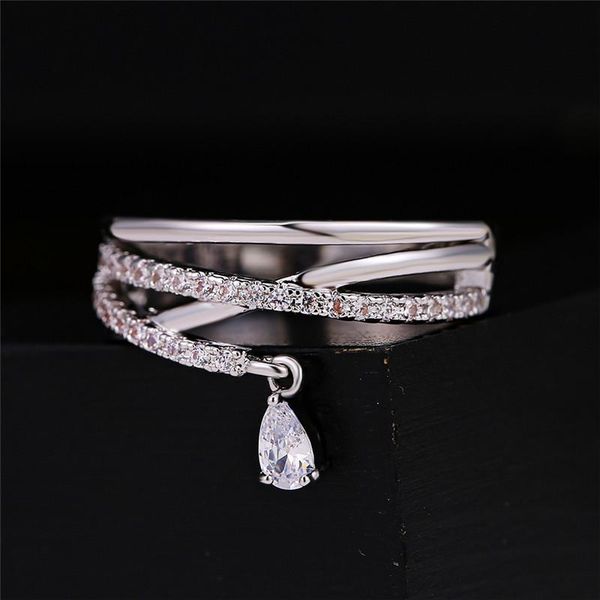 

wedding rings vintage female white water drop ring trenty rose gold color simple crystal hollow engagement for women, Slivery;golden