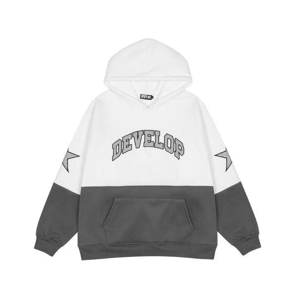 

men's hoodies & sweatshirts letter embroidery mens autumn contrast paneled casual loose long sleeve pullover men, Black