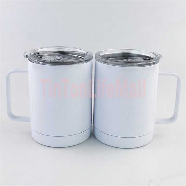 

dhl 10oz blank sublimation wine tumbler with handle stainless steel insulated coffee cups double wall vacuum car cup portable travel mug fy4